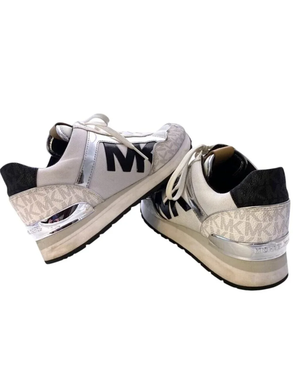 Michael Kors Maddy Two-Tone Gray & Silver Signature Logo & Mesh Trainers Size 6